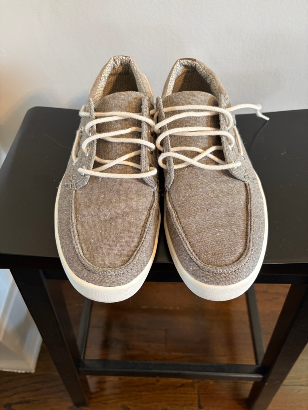 Crevo Men's Taupe Canvas Slip-On Style Sneakers with White Laces